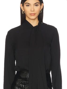 Theory Black Tie-Neck Blouse with Bow